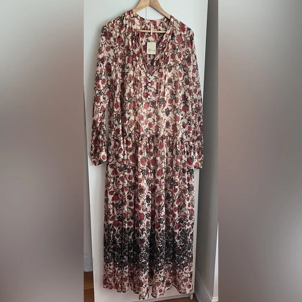 Free People Women’s See It Through Pleated Front Floral Maxi Dress Large NWT - Picture 9 of 16